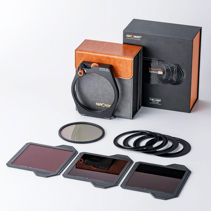     Zestaw fotograficzny (Długa ekspozycja) K&F Concept 100 PRO z uchwytem, adapterami, filtrem ND1000, ND64, ND8 i CPL